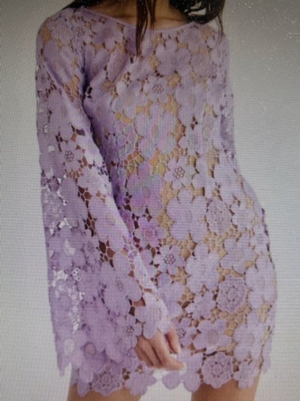 Free People x Remi Lilac Floral Crochet Lace Lined Tie Low Back Mini Dress NWT